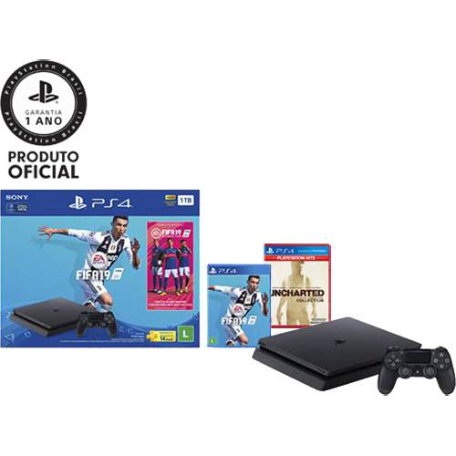 Tamanhos, Medidas e Dimensões do produto Console PlayStation 4 1TB Bundle com Game Fifa 19 - Sony + Game Uncharted The Nathan Drake Collection Hits - PS4