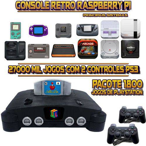 Tamanhos, Medidas e Dimensões do produto Console Retrô Mini N64 RetroPie 27.000 Jogos (1.800 Jogos para PS1) + 2 Controles PS3