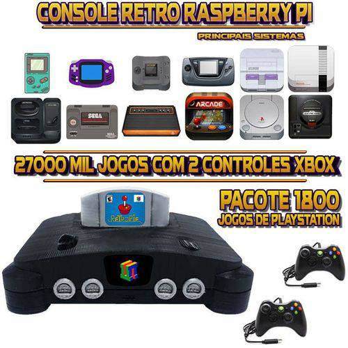 Tamanhos, Medidas e Dimensões do produto Console Retrô Mini N64 RetroPie 27.000 Jogos (1.800 Jogos para PS1) + 2 Controles XBOX 360