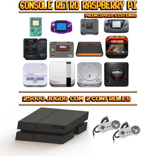 Tamanhos, Medidas e Dimensões do produto Console Retrô Mini PS4 RetroPie 25.000 Jogos + 2 Controles SNES