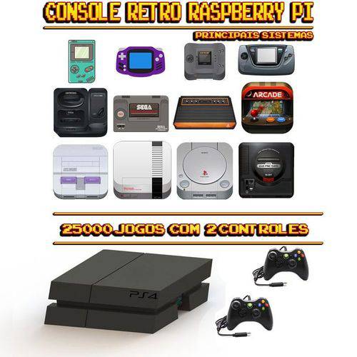 Tamanhos, Medidas e Dimensões do produto Console Retrô Mini PS4 RetroPie 25.000 Jogos + 2 Controles XBOX 360