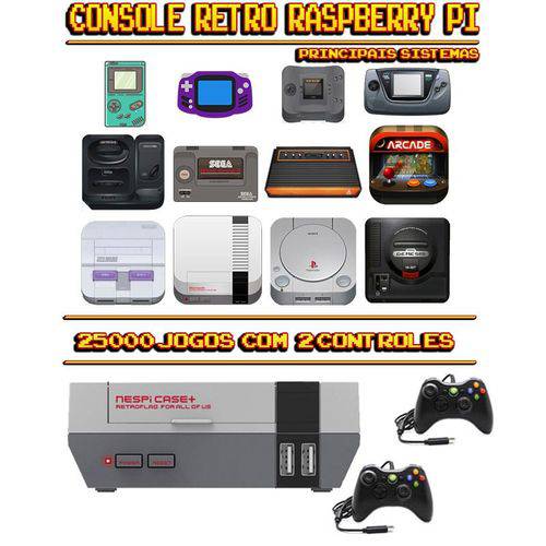 Tamanhos, Medidas e Dimensões do produto Console Retrô Nespi RetroPie 25.000 Jogos + 2 Controles XBOX 360