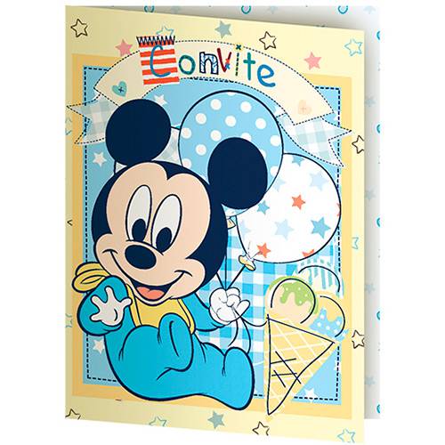 Tamanhos, Medidas e Dimensões do produto Convite Pequeno Baby Mickey e Amigos Mickey - 8 Unidades - Regina Festas
