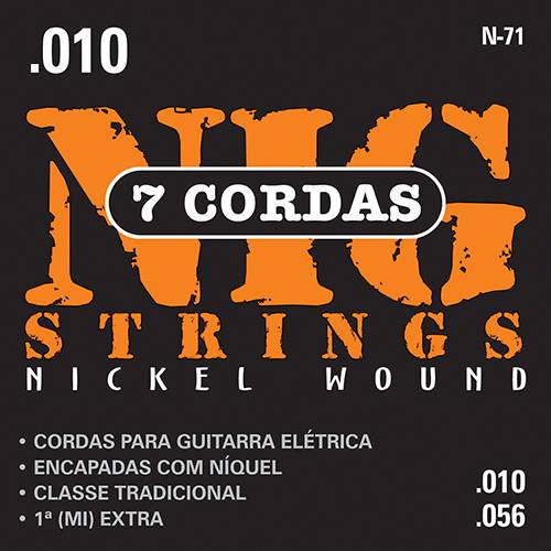 Tamanhos, Medidas e Dimensões do produto Cordas para Guitarra Elétrica de 7 Cordas 010"-056" - Nig Strings