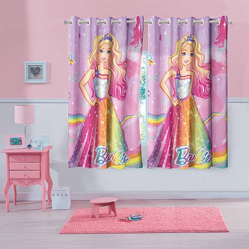 Tamanhos, Medidas e Dimensões do produto Cortina Infantil Barbie Reino do Arco-íris com Ilhós - Lepper