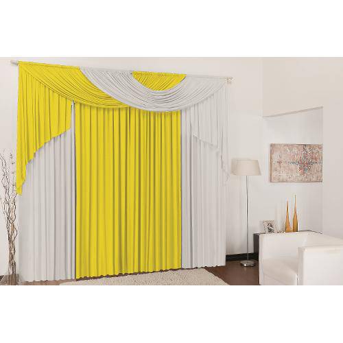 Tamanhos, Medidas e Dimensões do produto Cortina para Sala e Quarto Elegance Amarelo e Branco 3mx2,8m em Malha para Varão Duplo 3M X2,8M AMARELO BRANCO