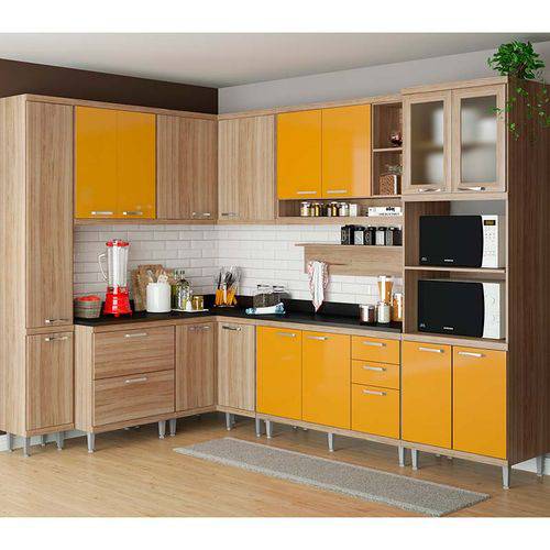 Tamanhos, Medidas e Dimensões do produto Cozinha Compacta 10 Paças com Tampo 5803-s2t - Sicília - Multimóveis - Argila / Amarelo