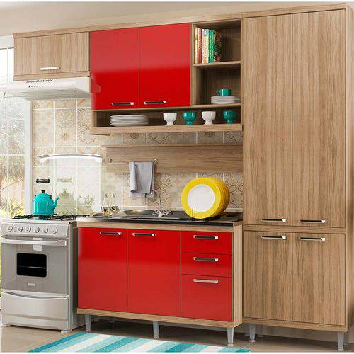 Tamanhos, Medidas e Dimensões do produto Cozinha Compacta 5 Peças 5838-s19- Sicília - Multimóveis - Argila / Vermelho