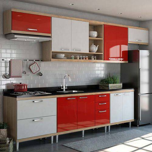 Tamanhos, Medidas e Dimensões do produto Cozinha Compacta 7 Peças 5800-s1 - Sicília - Multimóveis - Argila / Vermelho