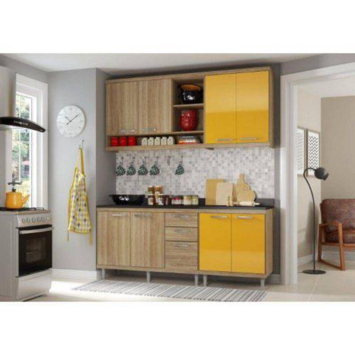 Tamanhos, Medidas e Dimensões do produto Cozinha Modulada Multimóveis Sicília 05 8 Portas e 3 Gavetas - Argila/Lacca Amarelo