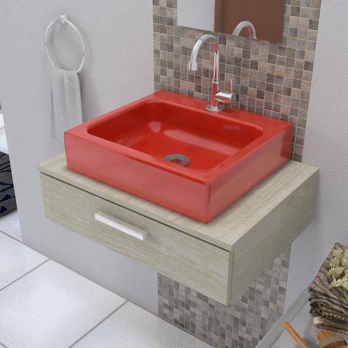 Tamanhos, Medidas e Dimensões do produto Cuba Pia de Apoio para Banheiro Croy Nice 44 Cm Marmorite Vermelho
