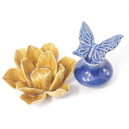 Tamanhos, Medidas e Dimensões do produto Decoração de Cerâmica Mirim Azul e Flor Irerê Amarela