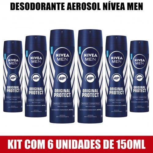 Tamanhos, Medidas e Dimensões do produto Desodorante Nívea Aerosol Original Protect For Men 150ml - Kit com 6 Unds