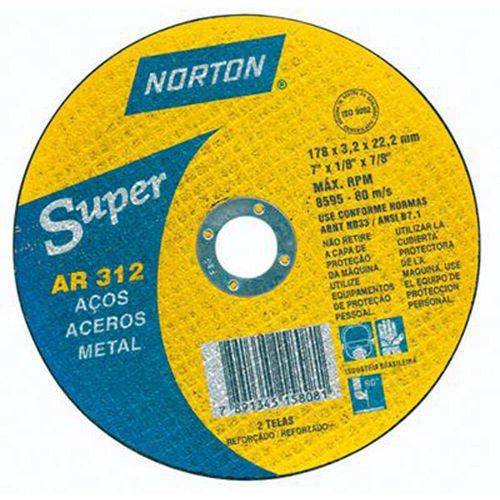 Tamanhos, Medidas e Dimensões do produto Disco de Corte para Aço Norton Super Ar 312 14" X 1/8" X 1"