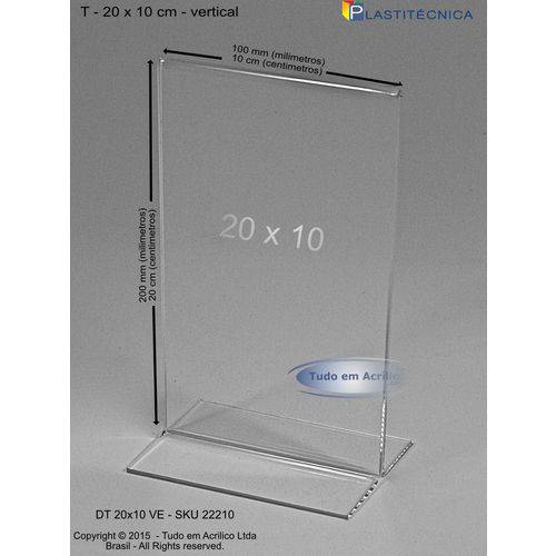 Tamanhos, Medidas e Dimensões do produto Display ou Porta Folha T em Acrílico 20 X 10cm Vertical