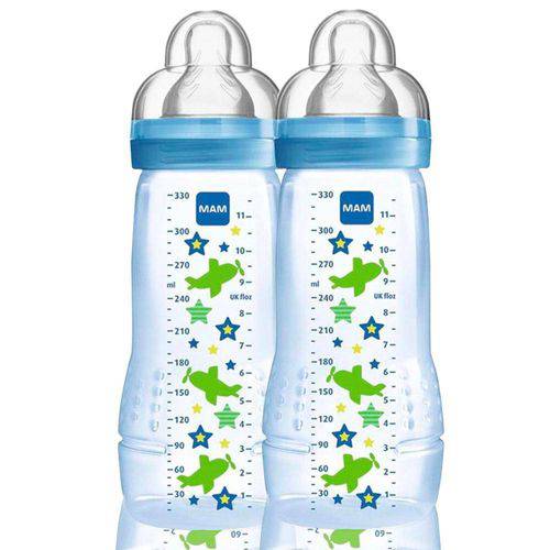 Tamanhos, Medidas e Dimensões do produto Double Pack: 2 Mamadeiras Fashion Bottle (330ml) Boys (4m+) - Mam