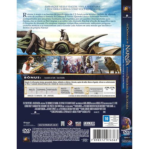 Tamanhos, Medidas e Dimensões do produto DVD as Crônicas de Nárnia III: a Viagem do Peregrino da Alvorada