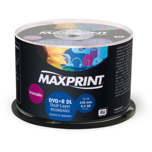 Tamanhos, Medidas e Dimensões do produto DVD+R DL Printable Maxprint 8.5GB/240min 8x (Dual-Layer) (Bulk C/ 50)