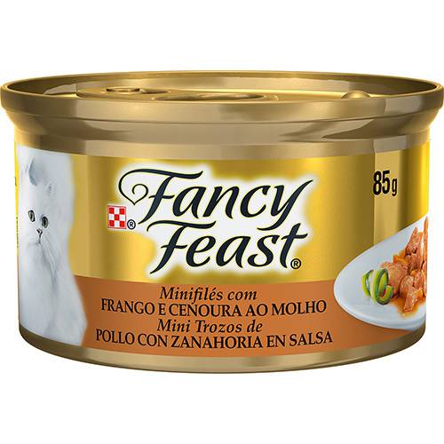 Tamanhos, Medidas e Dimensões do produto Enlatado para Gatos Sabor Frango e Cenoura ao Molho Minifilés 85g - Fancy Feast