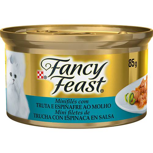 Tamanhos, Medidas e Dimensões do produto Enlatado para Gatos Sabor Truta e Espinafre ao Molho Minifilés 85g - Fancy Feast