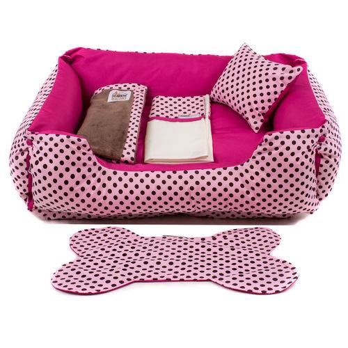 Tamanhos, Medidas e Dimensões do produto Enxoval Cama Pet Cachorro Gato Senhor Bicho Dupla Face Lola - M - Rosa Poá Pink