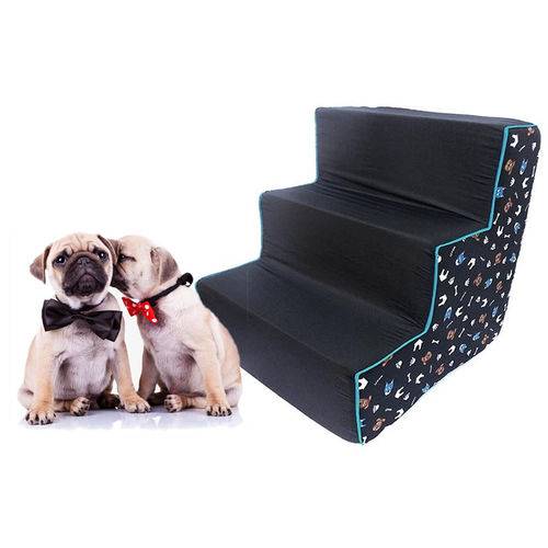 Tamanhos, Medidas e Dimensões do produto Escada para Cão e Gato Conforto Escadinha Pet Preto Estampado Cachorrinhos