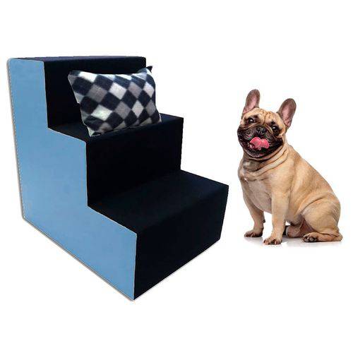 Tamanhos, Medidas e Dimensões do produto Escada Pet para Cães e Gatos 3 Degraus - Courino Azul Lateral