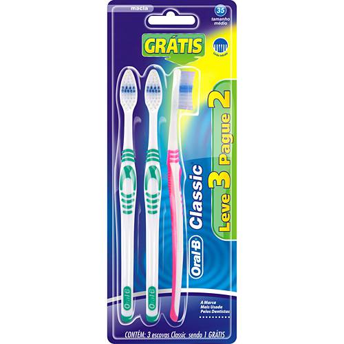 Tamanhos, Medidas e Dimensões do produto Escova Dental Classic Leve 3 Pague 2 - 40 Macia - Oral B