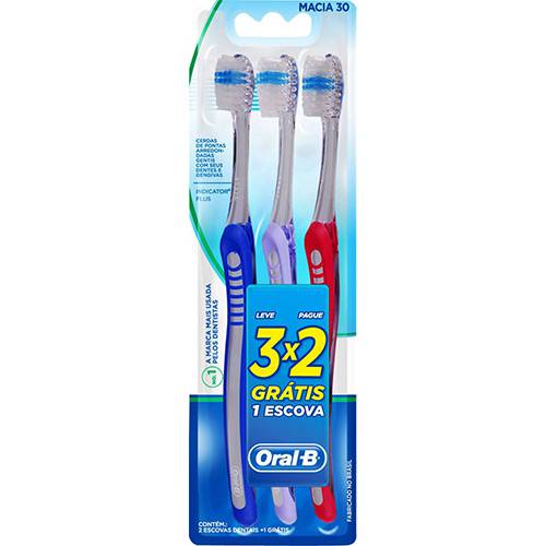 Tamanhos, Medidas e Dimensões do produto Escova Dental Indicator Plus Leve 3 Pague 2 - 30 Macia - Oral-B