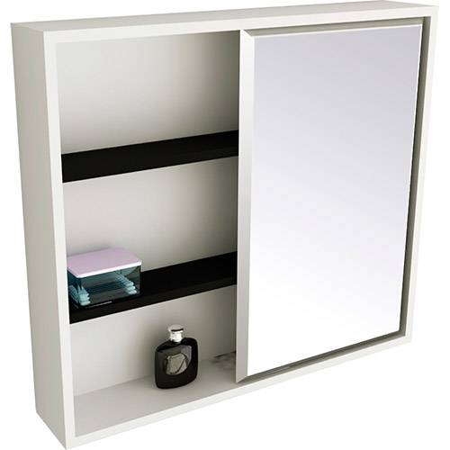 Tamanhos, Medidas e Dimensões do produto Espelheira para Banheiro 1502 (60x58x15cm) Branco/Preto - Tomdo