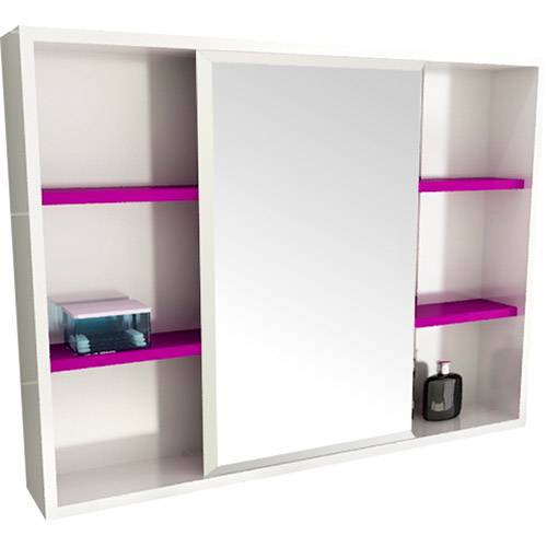 Tamanhos, Medidas e Dimensões do produto Espelheira para Banheiro 1504 (60x78x15cm) Branco/Violeta - Tomdo