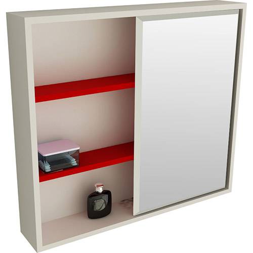 Tamanhos, Medidas e Dimensões do produto Espelheira para Banheiro 1527 (60x58x15cm) Branco/Vermelho - Tomdo