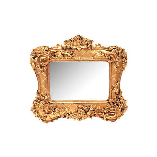 Tamanhos, Medidas e Dimensões do produto Espelho Alemanha Ouro Velho em Resina - Arte Retrô - 18x20 Cm.