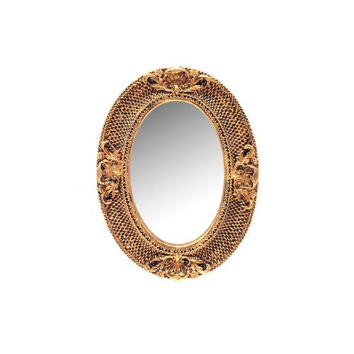 Tamanhos, Medidas e Dimensões do produto Espelho Bélgica Ouro Velho em Resina - Arte Retrô - 20x15 Cm.