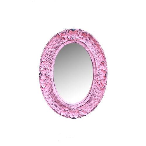 Tamanhos, Medidas e Dimensões do produto Espelho Bélgica Rosa Provençal em Resina - Arte Retrô - 20x15 Cm.
