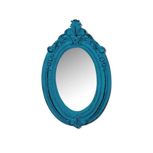 Tamanhos, Medidas e Dimensões do produto Espelho Bulgária Azul Provençal em Resina - Arte Retrô - 22x14 Cm.