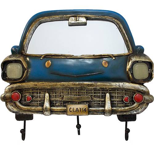 Tamanhos, Medidas e Dimensões do produto Espelho com Frente de Carro 54x62x6cm Resina Azul - Oldway