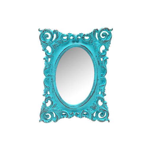 Tamanhos, Medidas e Dimensões do produto Espelho Guiana Azul Provençal em Resina - Arte Retrô - 22x16 Cm.