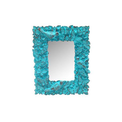 Tamanhos, Medidas e Dimensões do produto Espelho Indonésia Azul Provençal em Resina - Arte Retrô - 19x15 Cm.