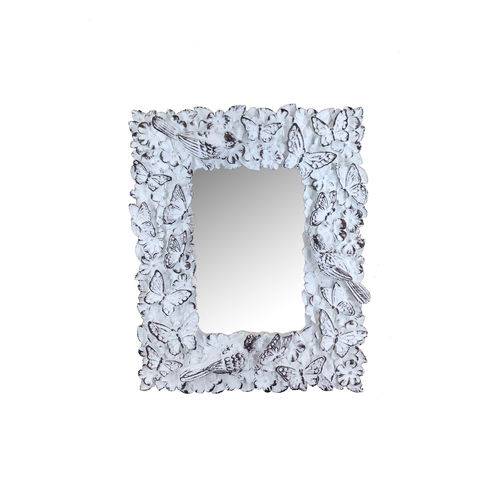 Tamanhos, Medidas e Dimensões do produto Espelho Indonésia Branco Provençal em Resina - Arte Retrô - 19x15 Cm.