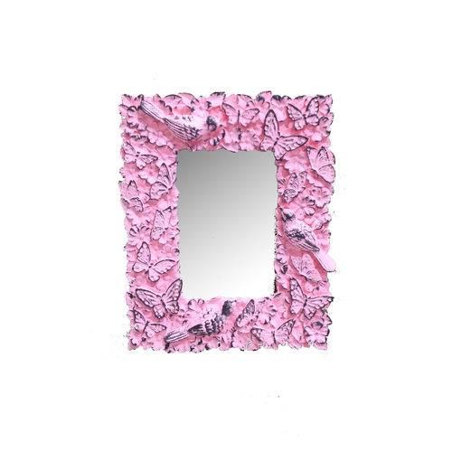 Tamanhos, Medidas e Dimensões do produto Espelho Indonésia Rosa Provençal em Resina - Arte Retrô - 19x15 Cm.