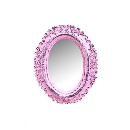 Tamanhos, Medidas e Dimensões do produto Espelho Panamá Rosa Provençal em Resina - Arte Retrô - 20x16 Cm.