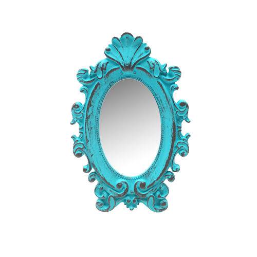 Tamanhos, Medidas e Dimensões do produto Espelho Zâmbia Azul Provençal em Resina - Arte Retrô - 23x15 Cm.