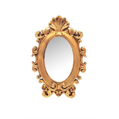 Tamanhos, Medidas e Dimensões do produto Espelho Zâmbia Ouro Velho em Resina - Arte Retrô - 23x15 Cm.