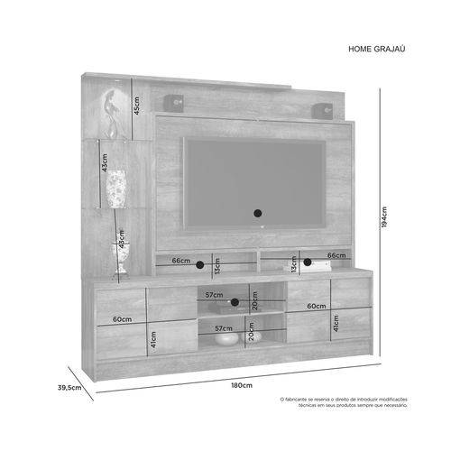 Tamanhos, Medidas e Dimensões do produto Estante Home para Tv Grajaú C/ 2 Portas - Cacau - Jcm Movelaria