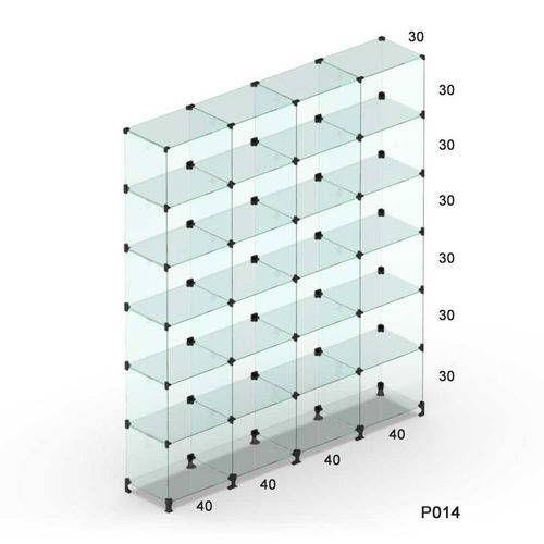 Tamanhos, Medidas e Dimensões do produto Estante Vitrine Prateleira de Vidro Modulado 1,60 X 1,90 X 0,30 Metros