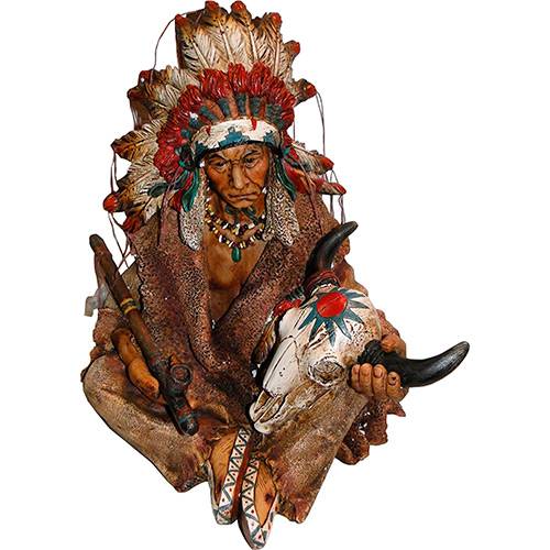 Tamanhos, Medidas e Dimensões do produto Estátua Índio Chefe Sentado com Cachimbo Resina Marrom - Oldway