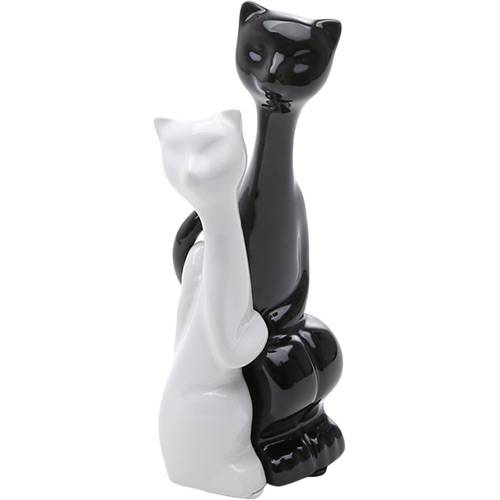 Tamanhos, Medidas e Dimensões do produto Estatueta Casal Gatos Amorosos Cerâmica 19cm Preta/Branca - Prestige