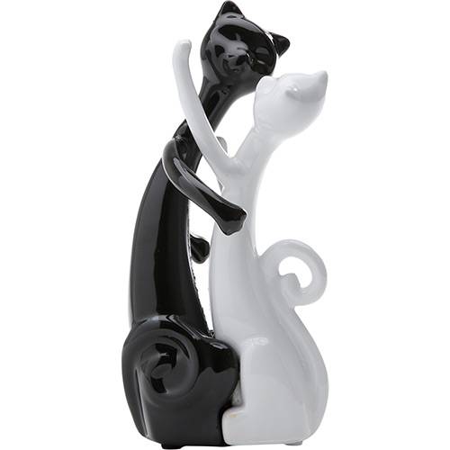 Tamanhos, Medidas e Dimensões do produto Estatueta Casal Gatos Namorando Cerâmica Preta/Branca 19,5cm - Prestige