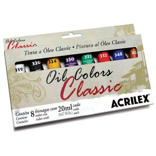 Tamanhos, Medidas e Dimensões do produto Estojo Tinta Óleo Classic Colors Acrilex com 8 Bisnagas 20ml